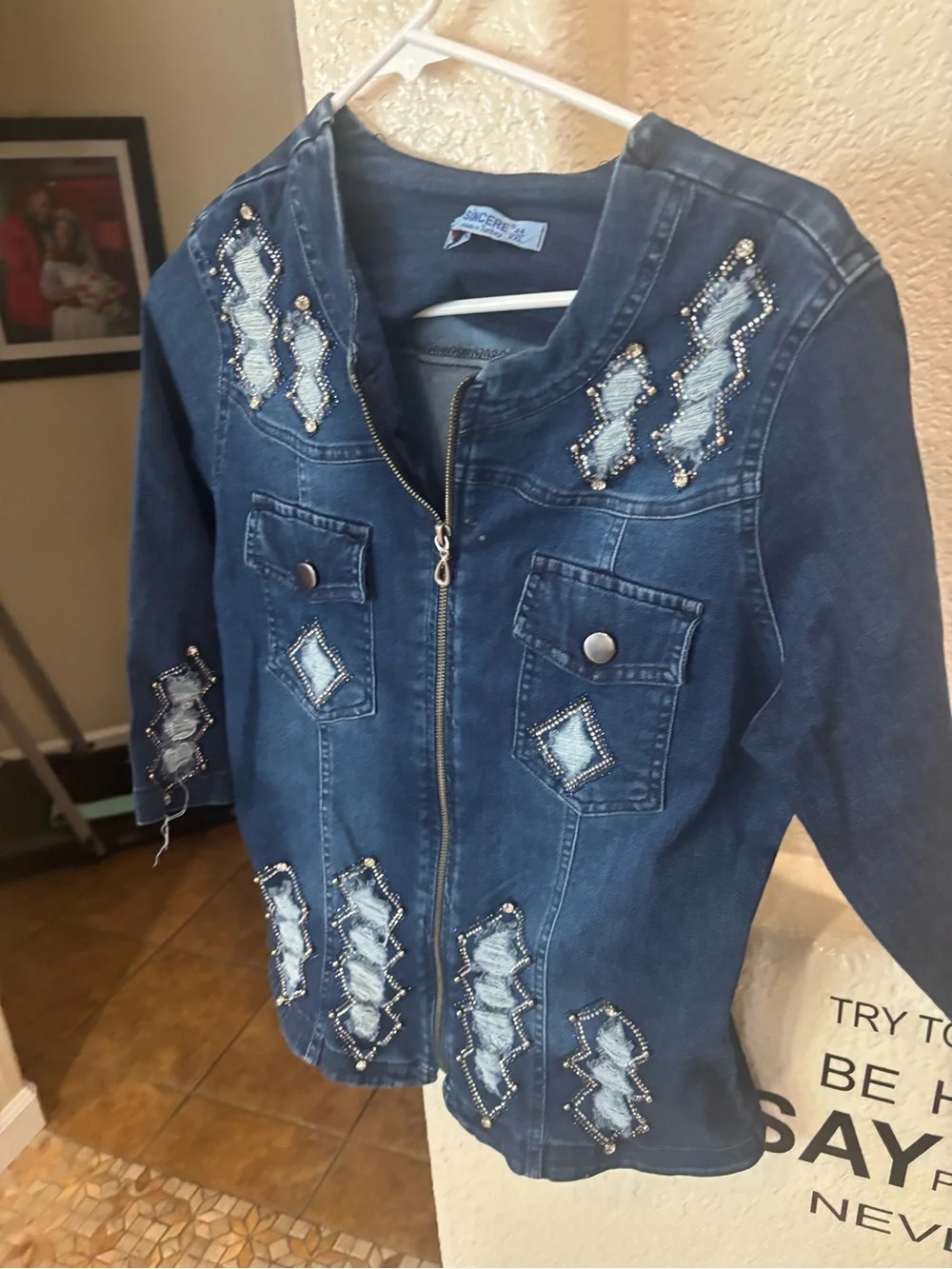 jcBlue Denim' Jacket with Beaded Patchwork